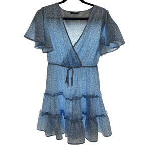 SHEIN MD Blue and white floral mini dress Bohemian flowy summery